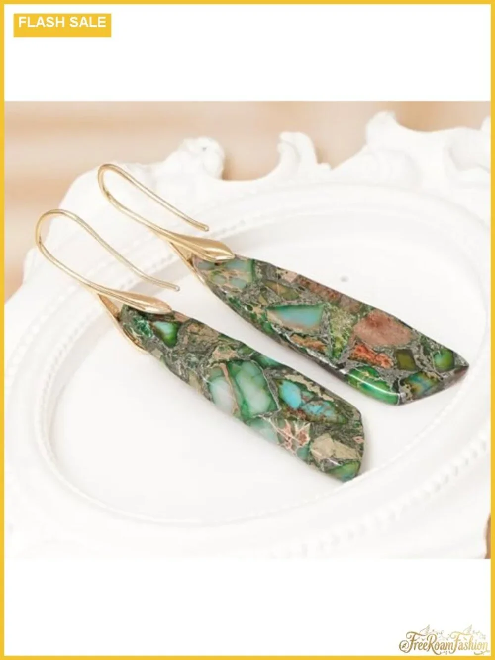 Natural Stone Triangle Dangle Drop Earrings Boho Women's Lightweight